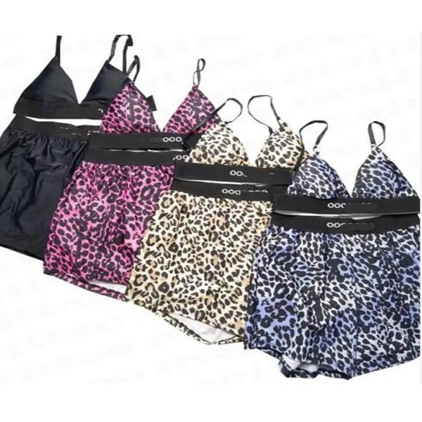 Designer Mulheres Swimwear Bikini Leopard Bra Shorts Set Sexy V Neck Underwear Womens Swim Trunk Moda Crop Tops Quatro Cores VB6