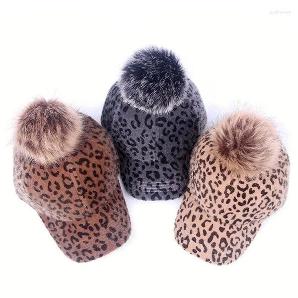 Ball Caps Leopard Einstellbare Herbst Winter Baseball Kappe Warm Halten Koreanische Version Erwachsene Pompon Hut Erreichte