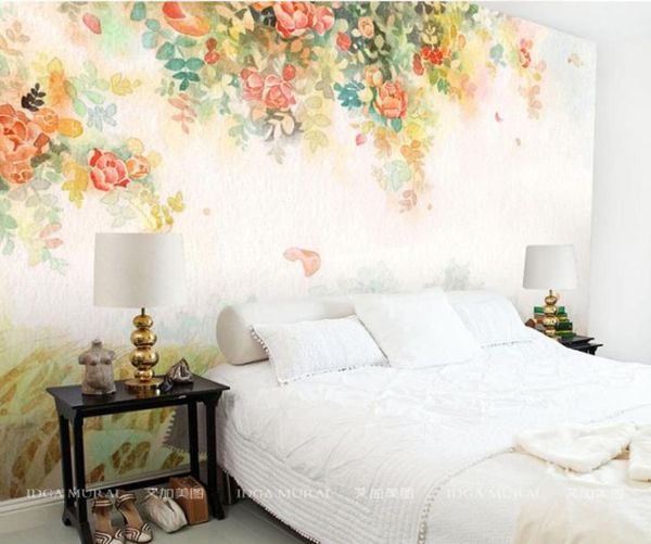 Elegante po papel de parede rosa flor murais 3d personalizado papel de parede crianças quarto sala estar meninas decoração design interior arte 3912326