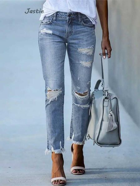 Jeans femininos 2023 novas calças lápis corte aberto fino ajuste cintura alta retro street wear casual e elegante jeans azul elástico para mulher j240306