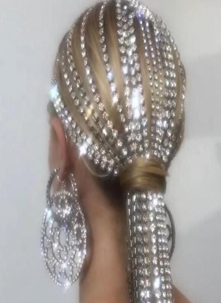 Longa borla strass cabeça corrente headwear para mulheres cristal casamento acessórios de cabelo nupcial bandana jóias 5343919