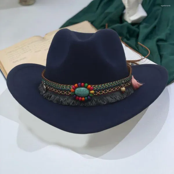 Береты, шерстяная ковбойская шляпа, стильная этническая шляпа-федора с поясом из бисера, декор для мужчин и женщин, модные аксессуары