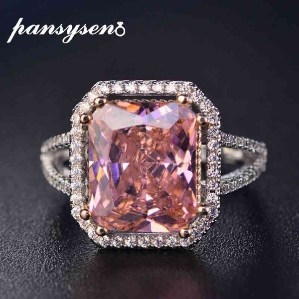 Кольца PANSYSEN из 100% твердого серебра 925 пробы для женщин, 10x12 мм, розовая шпинель, бриллиант, ювелирные изделия, свадебное обручальное кольцо3140