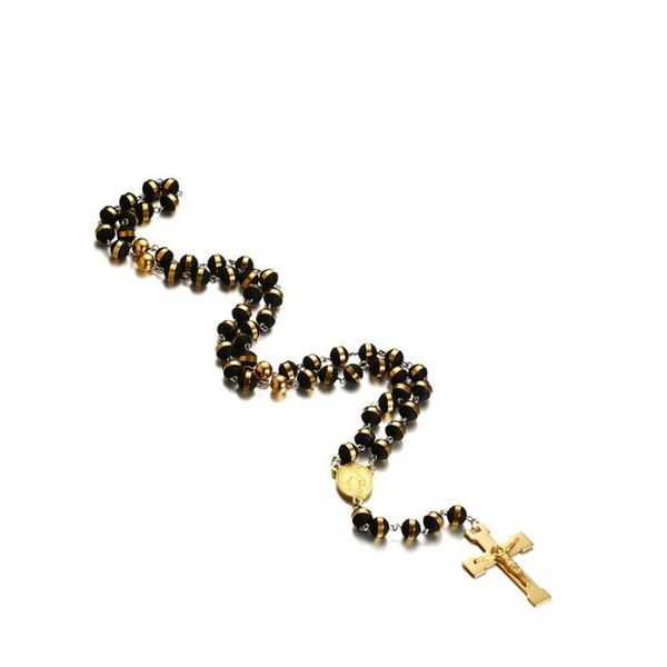 Pullover Kette Lange Halskette Jesus Christus Kruzifix Kreuz Rosenkranz Halskette Mit Silikon Edelstahl Männlichen Schmuck NC-210213Q