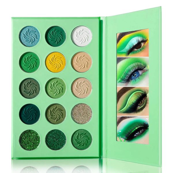 Yeşil göz farı paleti delanci 15 renk yüksek pigmentli makyaj seti uzun aşınma ücretsiz çıplak sarı zümrüt yeşil göz farı palet 240226