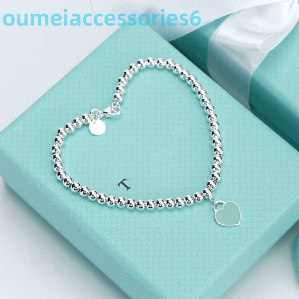 2024 designer de luxo marca jóias azul pulseira sterling sier coração pulseira esmalte amor bola corrente rosa dia presente