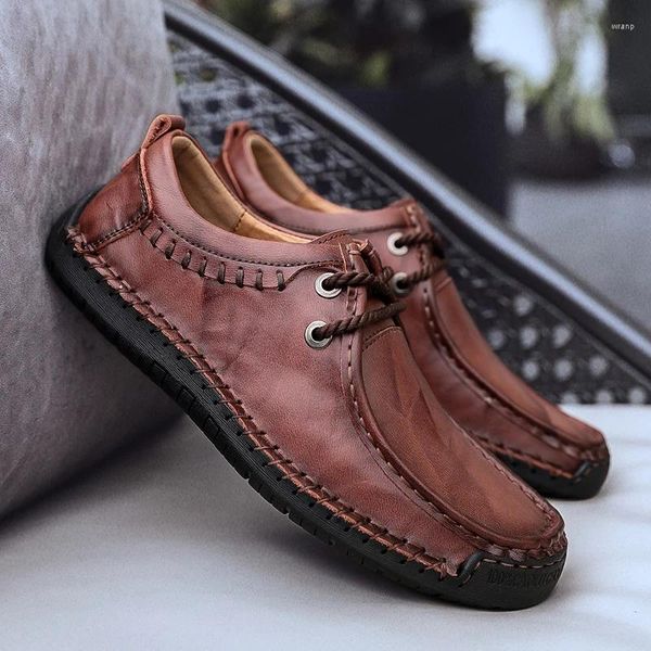 Sıradan ayakkabılar parzival erkekler gerçek deri sürüş moda klasik tekne ayakkabı tasarım daireler el yapımı için loafers