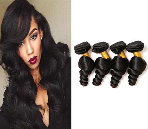 8A Capelli Vergini Peruviani Jet Nero Onda Sciolta Capelli Umani 100 Estensione Dei Capelli Umani Non Trattati 4 Fasci Tessuto Economico 4 pzlotto 100g3779221