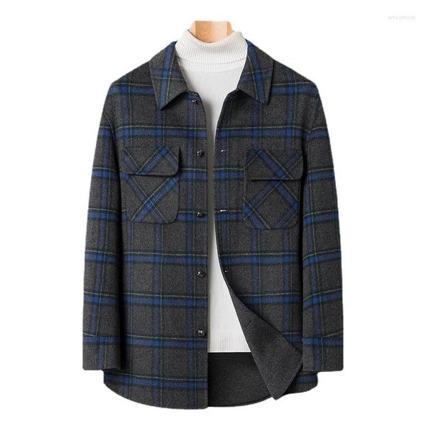 Giacche da uomo 2024- Moda Slim-fit Stile italiano Casual Business No-stiro Cappotto corto in lana e cashmere Autunno Inverno Double-face