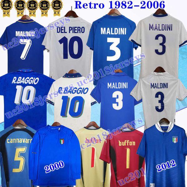 Langärmeliges S-4XL 1982 2012 Italiens Retro-Fußballtrikot 90 96 98 00 94 Maldini Baggio Donadoni Schillaci Totti Del Piero 06 Pirlo Inzaghi Buffon klassisches Fußballtrikot