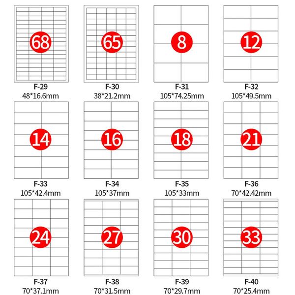 42 tamanhos etiqueta em branco etiqueta autoadesiva a4 impressora a jato de tinta a laser copiadora artesanato adesivos de papel etiquetas de código de barras de negócios 100 folhas 240229