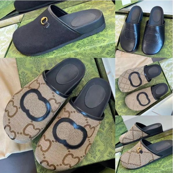 Masculino feminino bege e ébano chinelo fechado toe meio tom dourado chinelos para mulheres moda bordada agasalho sapato plano fivela casual preguiçoso sapatos