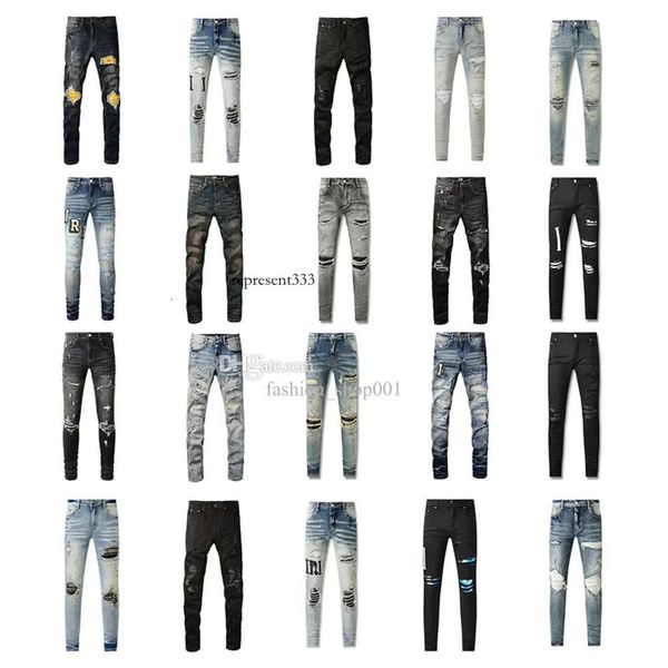 amirir jeans Jeans viola da uomo Biker Slim Fit Moto Denim Risciacquo Make Old Hip Hop Donna Street Fashion Mans Designer Uomo Pantaloni Jeans di qualità di fascia alta