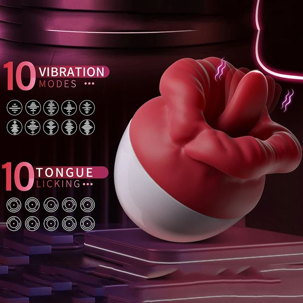 Rose Red Lips Vibrator Klitoris Stimulator Vagina Lecken Zunge Masturbator G-punkt Massagegerät Für Frauen Silikon Erwachsene Sex Spielzeug 240227