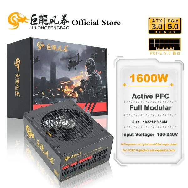 Julongfengbao 1600w suporte fonte de alimentação de cpu dupla atx3.0 pcie5.0 pc unidade ativa profissional e-sports computador de videogame psu 240307