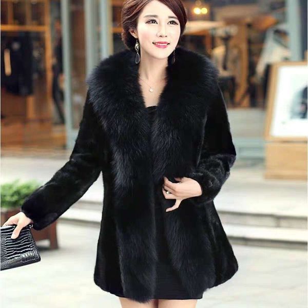 Женское зимнее пальто средней длины в стиле пэчворк с воротником из норки 2023 Haining 207334
