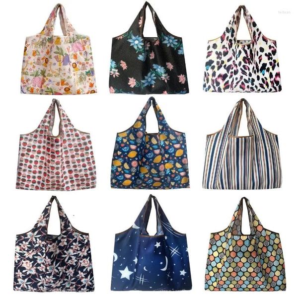 Sacos de compras femininos saco dobrável eco bolsa de mercearia reutilizável frutas vegetais tote grande capacidade engrossado supermercado impresso