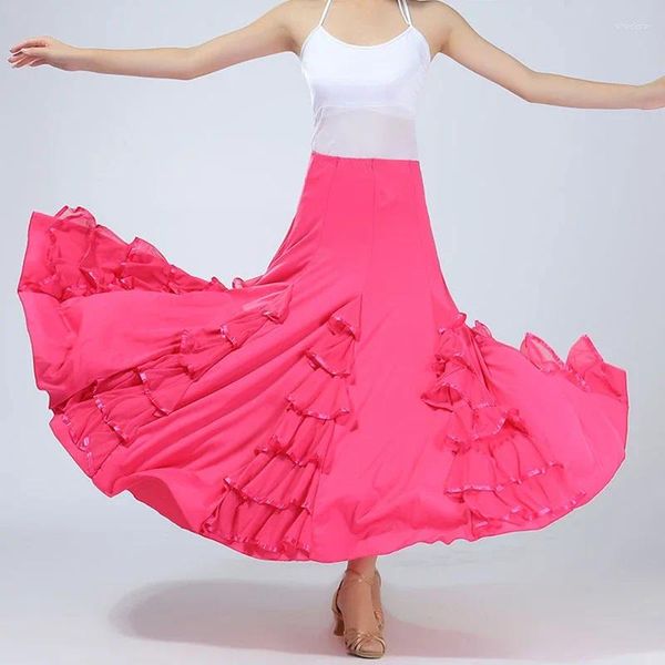 Bühnenkleidung Frauen Modern Dance Rock Lange Rüschen Ballsaal Röcke Flamenco Kostüm Spanisches Kleid Walzer Große Schaukel