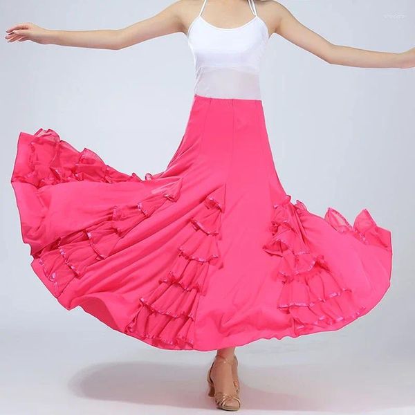 Stage Wear Mulheres Modern Dance Saia Longa Ruffle Ballroom Saias Flamenco Traje Espanhol Vestido Waltz Grande Balanço