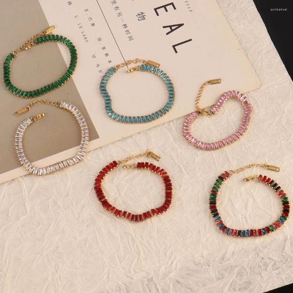 Link pulseiras 316l aço inoxidável tênis para mulher 18k banhado a ouro geométrico zircônia cúbica corrente jóias presentes de festa atacado