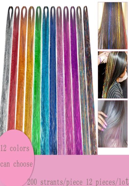 Estensioni dei capelli Tinsel da 24 pollici 12 colori Scintillanti capelli lucenti per il partito 200 fili pezzo 12 pezzi Estensione capelli sintetici Acc2287125