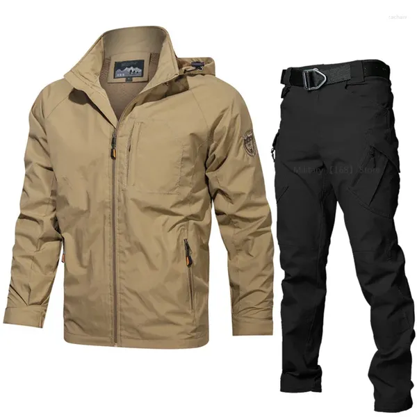 Herren-Trainingsanzüge, Jacken, wasserdicht, Militär-Kapuzenjacke, Windjacke, Outdoor, Camping, Sport, elastischer Mantel, männliche Anzüge, dünner Mantel