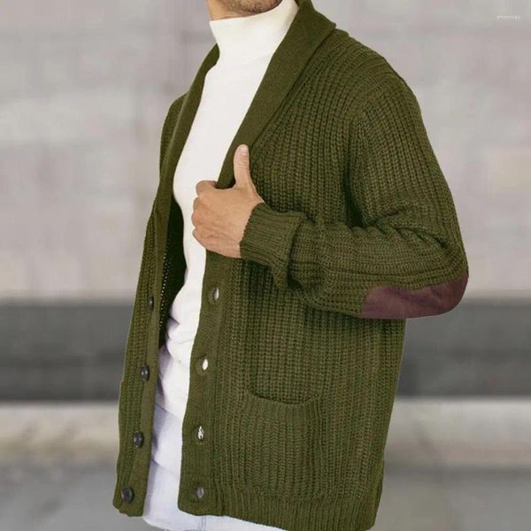 Мужские свитера из искусственной замши с сращенными рукавами, кардиган, толстое теплое вязаное пальто с лацканами с лоскутным принтом для мужчин, с длинным рукавом, средней длины