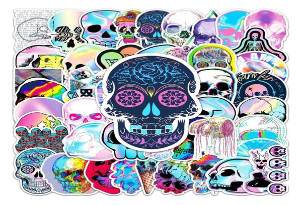 50 Stück psychedelische Totenkopf-Aufkleber, Laser-Skelett-Graffiti-Aufkleber für DIY Gepäck, Laptop, Skateboard, Motorrad, Fahrrad, Aufkleber4675293