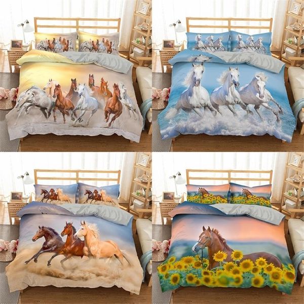 Homesky 3D-Pferde-Bettwäsche-Set, luxuriös, weich, Bettbezug, King-Size-Bett, Doppelbett, Bett-Set, Kissenbezüge, Bettwäsche 201120216c