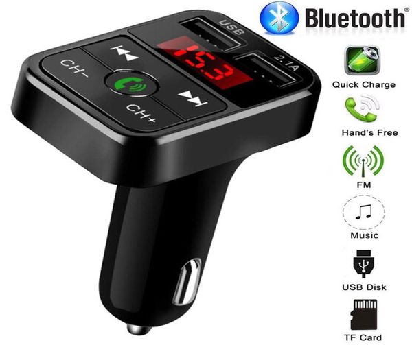 Carregador duplo usb bluetooth carro kit para samsung xiaomi iphone com transmissor fm mão disctf cartão jogar music7323331