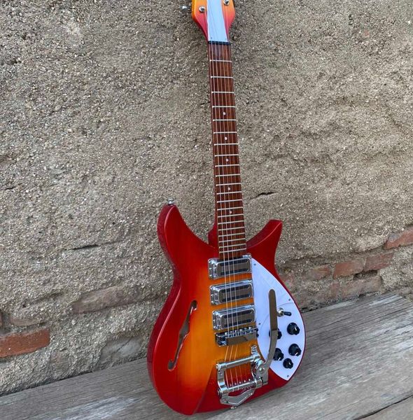 Chitarra elettrica personalizzata 325 Cherry Burst Ricken Style, ponte con sistema tremolo, corpo semi cavo con foro F,