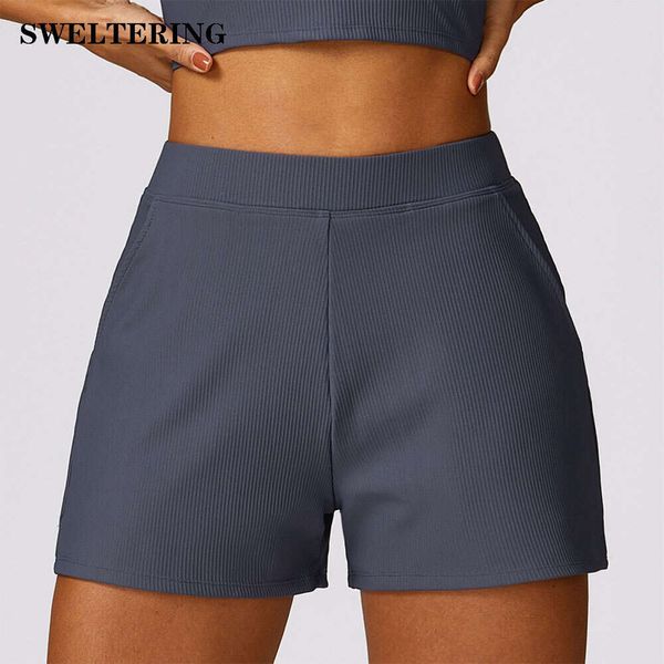 Lu Align Lemon Sports Spring Loose Ribbed Casual Gym Push Up Workout Quick Drying Yoga Running Fiess High Waist Shorts Damen Gym Jogger S