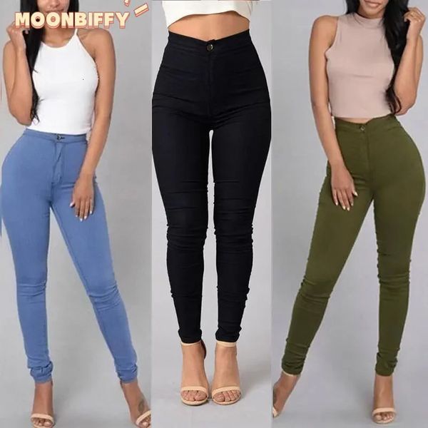 Frauen Jeans Fashion Solid Leggings Sexy Fitness Hohe Taille Hose Weibliche Weiß Schwarz Blau Dünne Kleidung 240227