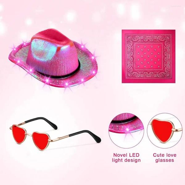 Hundebekleidung Niedliche Haustier-Po-Requisiten Cowboy-Kostüm-Set mit LED-Lichthut Herzlinse Brille Schnürhalswickel für Katzen-Cosplay