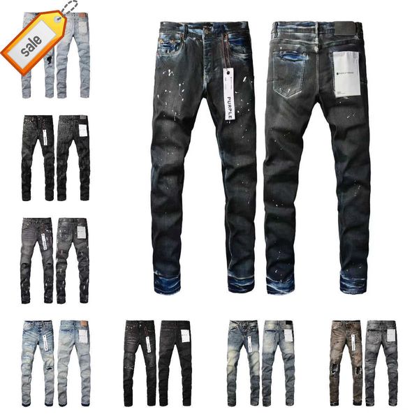 Kleidungsjeans, lila, Designer-Jeans, Jeans, lila, Markenjeans, Designer-Jeans, lang, gerade, dünn, mittlerer Reißverschluss, weißes Loch, Buchstabe, klassisch, mittelschwer, tägliches Outfit PI