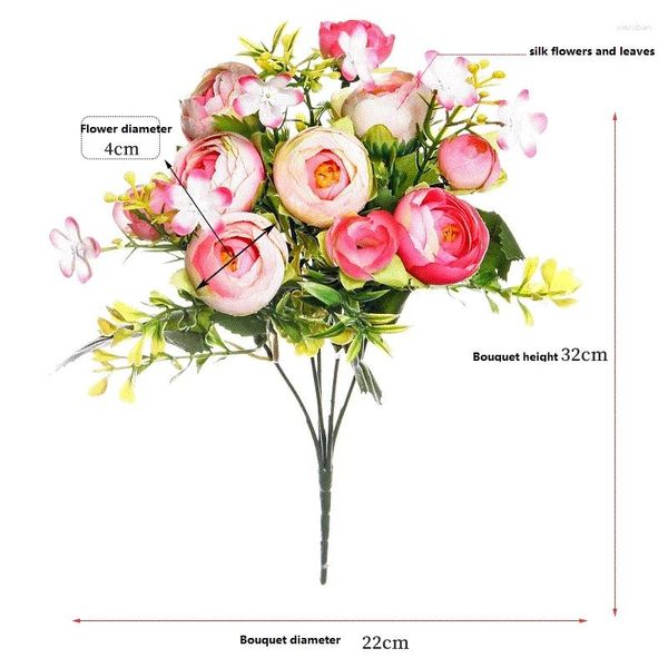 Fiori decorativi sposa sposa rosa seta rose artificiali fascio di piante verdi finte piante el decorazione simulazione blu lilla rosa