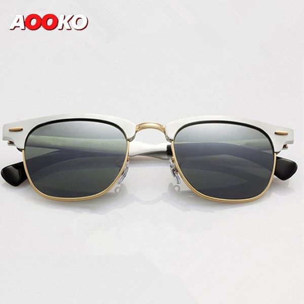 Luxus-Sonnenbrille für Herren, Sport-Sonnenbrille Soscar 3507, Aluminium-Magnesium-Rahmen, grüne klassische G-15-Gläser mit Original-Leder 249n