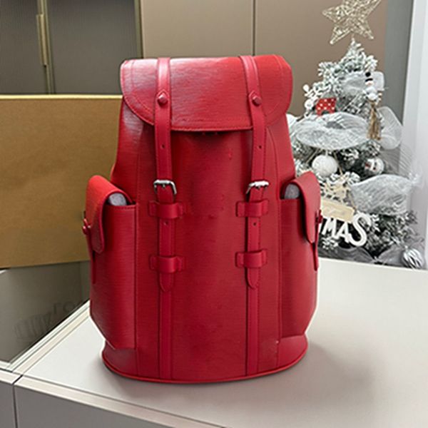 Модельерские сумки Рюкзак Christopher Кожаный уличный дорожный мешок на плечо КРАСНЫЙ ЧЕРНЫЙ Размеры 33*13*43M