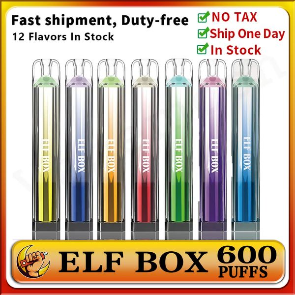 Оригинальная коробка Elf Box 600 Puffs Disposables Vapes Pen Puff 600 Электронные сигареты 2 мл 450 мАч Pod Mesh Coil 0% 2% 3% 5% Испаритель уровня 850 мАч Перезаряжаемая сетчатая катушка