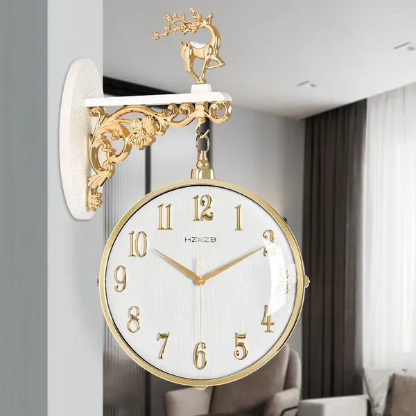 Wanduhren Europäische Uhr Nordic Home Decor Retro Modernes Design Wohnzimmer Dekoration Kunst Doppelseitige Uhr Hängen