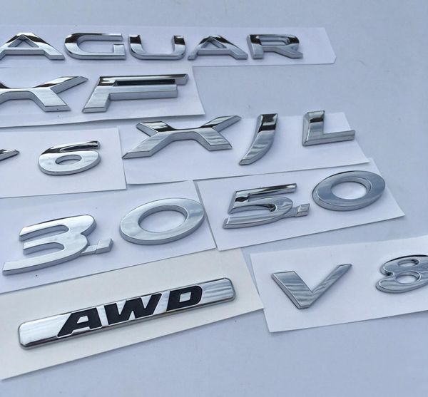 Letras números v6 v8 awd 30 50 xf xjl emblema para jaguar emblema xj xe ftype fface fender tronco médio estilo do carro adesivo1149574