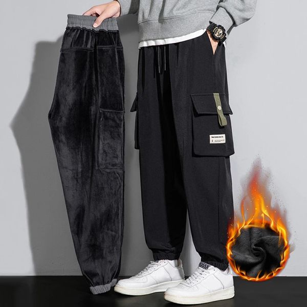 2023 inverno masculino y2k vintage calças largas engrossar calças quentes dos homens velo carga tornozelo comprimento joggers harem calças oversize