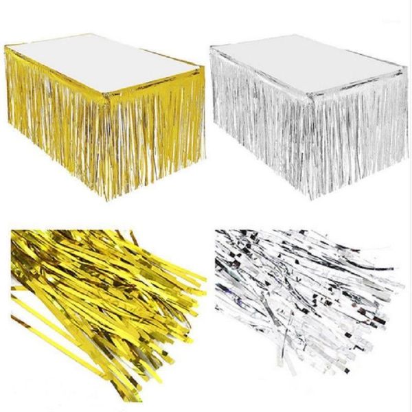 Saia de mesa metálica com franjas metálicas, saia de mesa para festa de casamento, banquete, casamento, comemoração, acessórios de decoração 12360