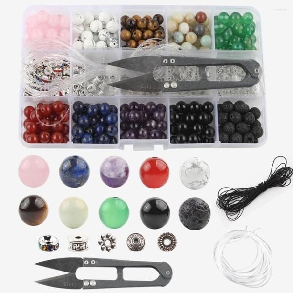 Componenti 350 pezzi Kit bracciale con perline laviche Bulk Roccia nera Giade Pietra Gioielli fai da te Creazione di gioielli Scatola di immagazzinaggio Collana Cristallo elastico Strin243a