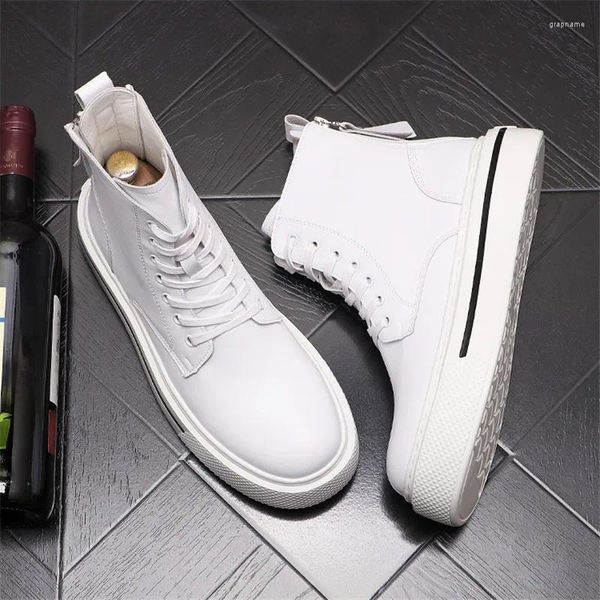 Sapatos casuais 2024 est couro branco homens hip hop altos tops botas de tornozelo zapatillas hombre