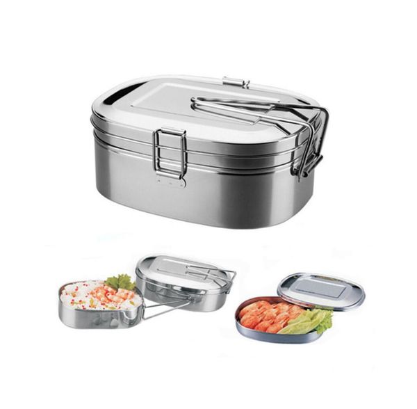 Lancheira de aço inoxidável metal bento caixa recipiente de alimentos dupla camada lancheira para crianças escola escritório trabalho camping5379311