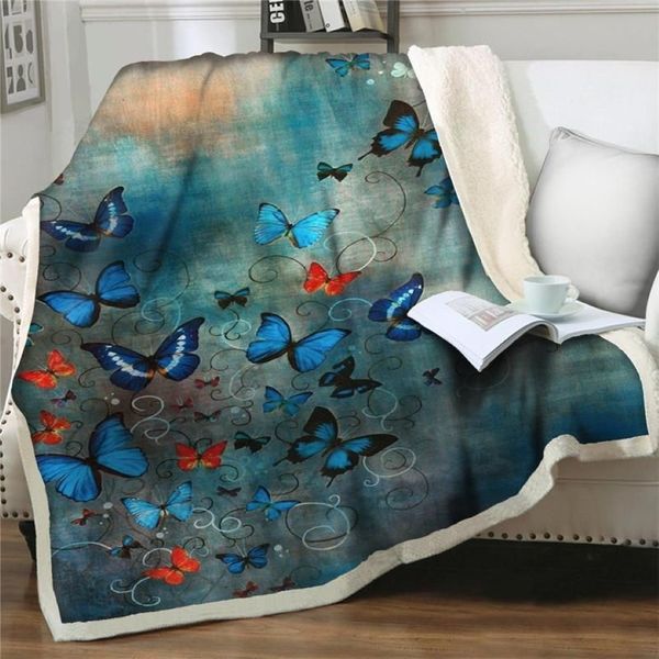 Одеяла шерпа с мультяшным красочным принтом бабочки, утепленное мягкое фланелевое одеяло для дивана, постельное белье, пододеяльник, домашний текстиль239N