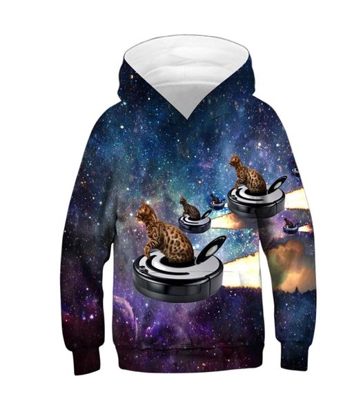 2019 Nuovi bambini Universo Nuvola colorata Galaxy Spazio Gatto Divertente Design 3D Felpe Bambini Ragazzi Ragazze Felpe con cappuccio Pullover Tops4940696