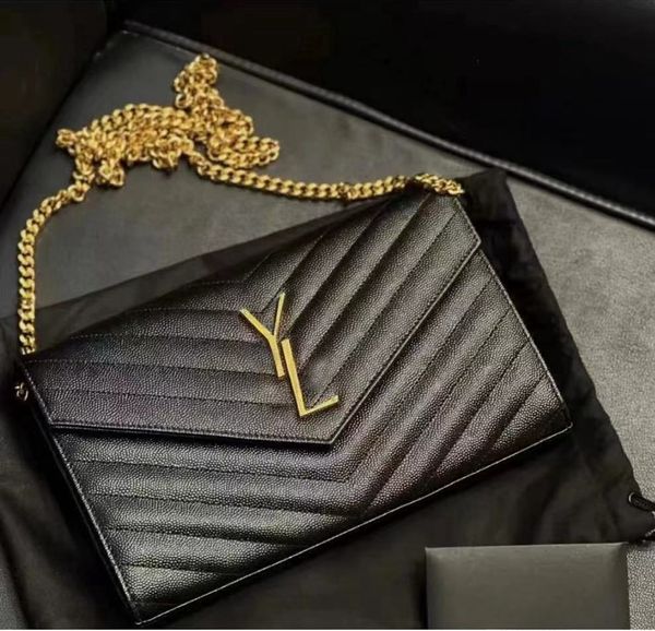 Bolsa de designer de luxo woc envelope saco senhora sacos de embreagem caviar listrado superior de alta qualidade couro crossbody saco bolsas de luxo bolsa de ombro de corrente de metal para mulheres