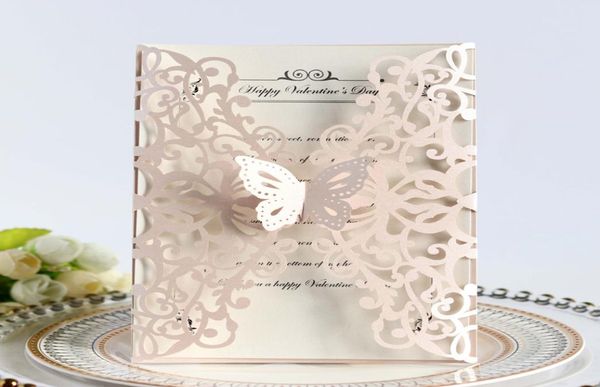 Elegante borboleta floral corte a laser convites para casamento chá de panela quinceanera negócio oco impressão cartão de festa casamento1906396